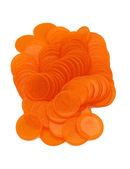Juego de 100 Fichas de Plástico Naranja Estrellado 25 mm