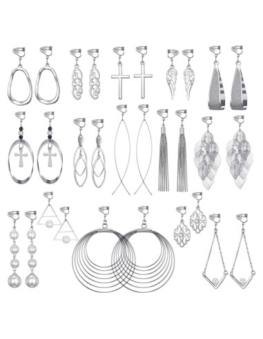 15 Pares de Pendientes de Clip Plateados Hipoalergénicos