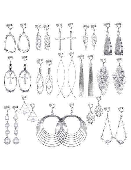 15 Pares de Pendientes de Clip Plateados Hipoalergénicos