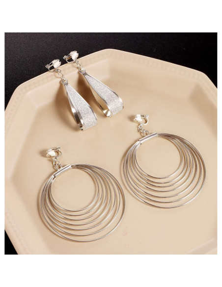 15 Pares de Pendientes de Clip Plateados Hipoalergénicos