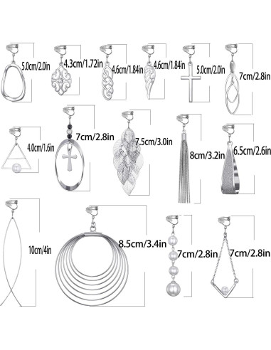 15 Pares de Pendientes de Clip Plateados Hipoalergénicos