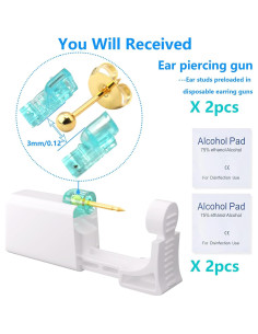 Kit de Perforación de Orejas YINPAD 2 pcs con Aretes Dorados 3 mm 2