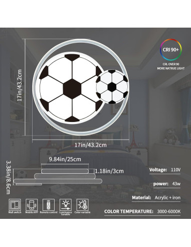 Luz de Techo LED Regulable Shine LUEST Fútbol 43cm