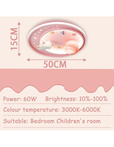 Luz de Techo LED Unicornio Dayaerya 62W Regulable Rosa