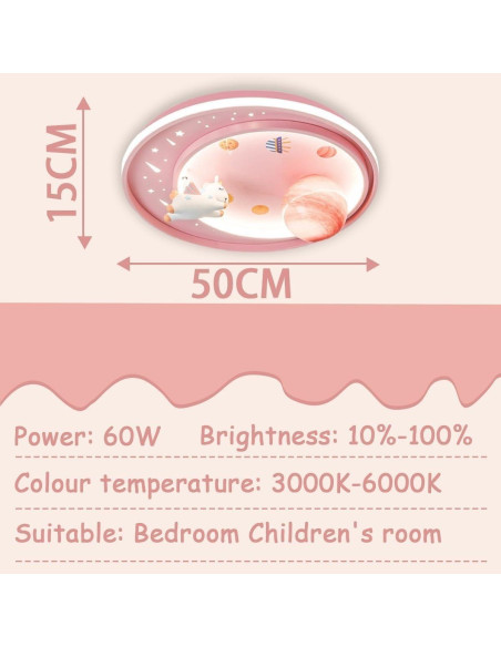Luz de Techo LED Unicornio Dayaerya 62W Regulable Rosa