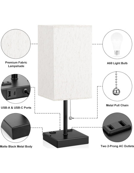 Lámpara de Mesa Aooshine con Puertos USB y 3 Temperaturas