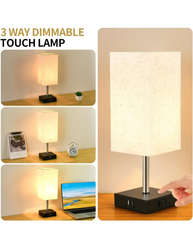 Lámpara de Noche Woderdeng Táctil con 2 USB y Bombilla