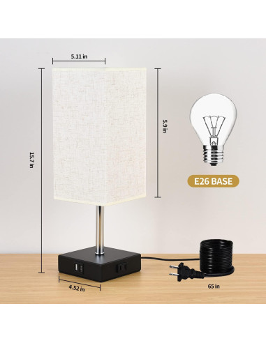 Lámpara de Noche Woderdeng Táctil con 2 USB y Bombilla