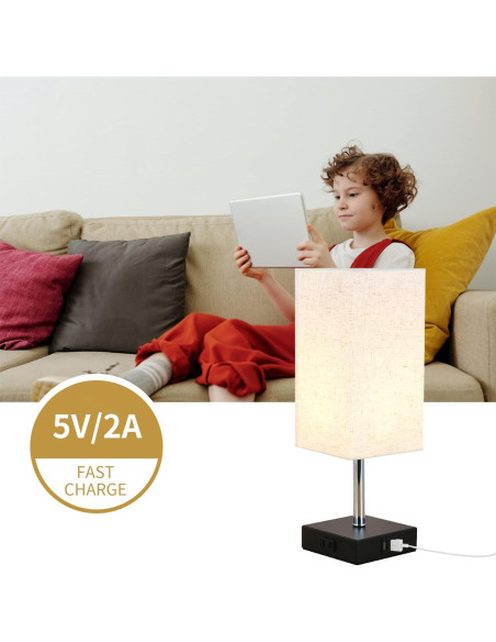 Lámpara de Noche Woderdeng Táctil con 2 USB y Bombilla
