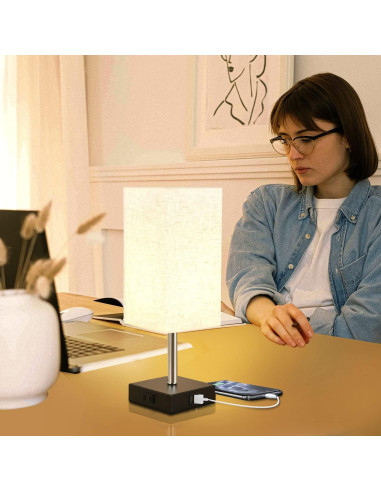 Lámpara de Noche Woderdeng Táctil con 2 USB y Bombilla