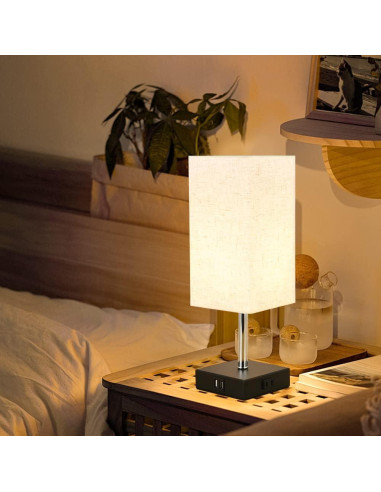 Lámpara de Noche Woderdeng Táctil con 2 USB y Bombilla