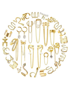 35 Aretes de Clip Ajustables Oro y Plata para Mujeres
