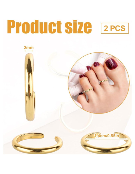 2 Anillos para Dedos de los Pies Mikovivi Ajustables de Cobre Oro