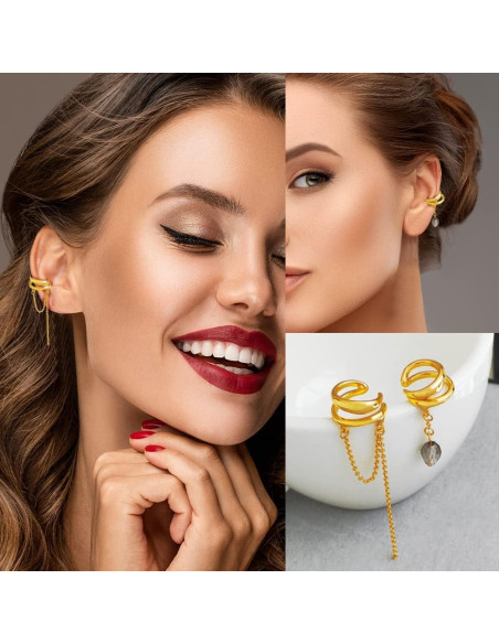 35 Aretes de Clip Ajustables Oro y Plata para Mujeres