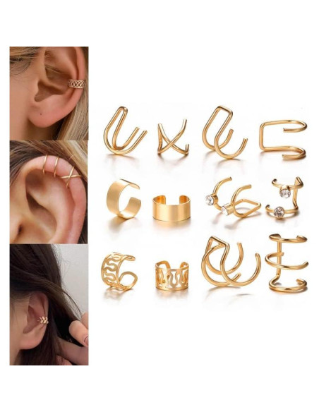 35 Aretes de Clip Ajustables Oro y Plata para Mujeres