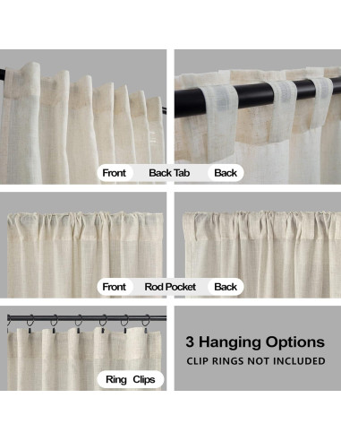 Cortinas Sheer KOUFALL de Lino Beige 52x229 cm con Bolsillo