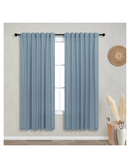 Cortinas de Lino KOUFALL Azul Piedra 52x183 cm Pack 2