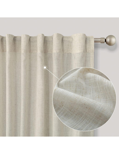 Cortinas Sheer KOUFALL de Lino Beige 52x229 cm con Bolsillo