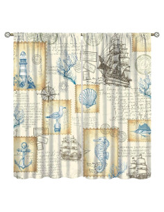 Cortinas Náuticas AAVEUP 2 Paneles 53x114 cm Estilo Art Deco