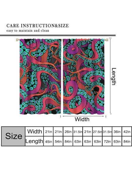 Cortinas AAVEUP Pulpo 2 Paneles 53x113 cm Decorativas