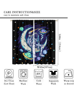 Cortinas Opacas Llylumty 2 Paneles Espacio Divertido 107x214cm 2