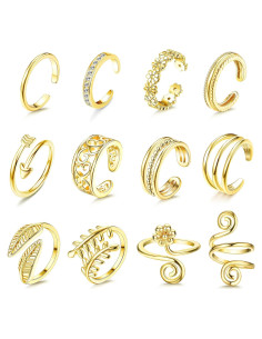 Set de 12 Anillos Ajustables para Dedos de los Pies Sanfenly Oro