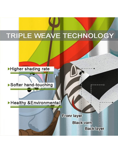 Cortinas Opacas JADERYS Animales Dibujos Modernos 2 Paneles 106.68x114.3cm