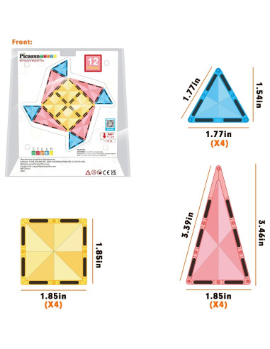 PicassoTiles Bloques Magnéticos Mini 12 Piezas Juguete STEM