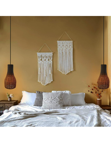 Pantalla de lámpara colgante Osasy de mimbre natural, juego de 2