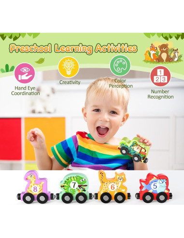 Set de Tren de Animales de Madera Zeoddler 11 Piezas