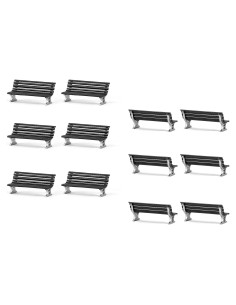 12 Bancos de Plaza Evemodel Escala HO Negro y Plata