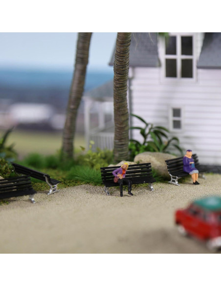 12 Bancos de Plaza Evemodel Escala HO Negro y Plata