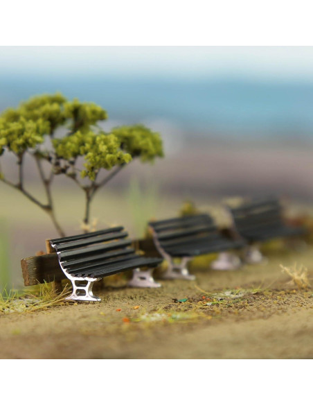 12 Bancos de Plaza Evemodel Escala HO Negro y Plata