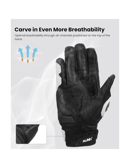 Guantes de motocicleta ILM GRC01 de cuero con tacto (S, Blanco)