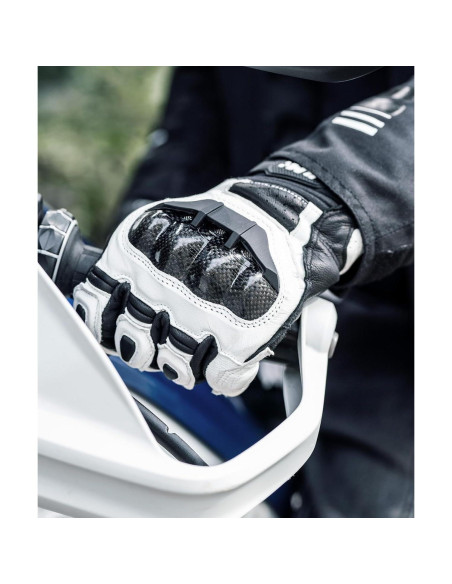 Guantes de motocicleta ILM GRC01 de cuero con tacto (S, Blanco)