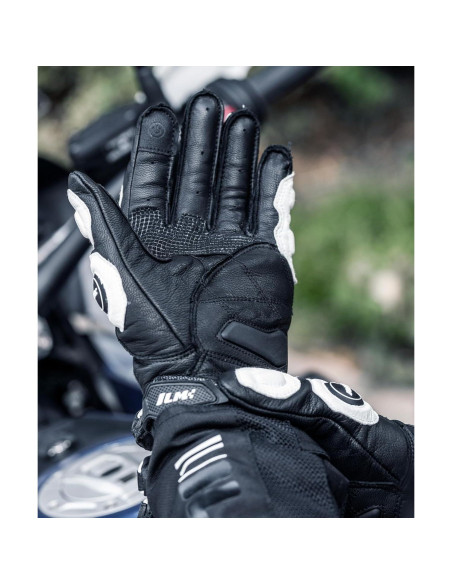 Guantes de motocicleta ILM GRC01 de cuero con tacto (S, Blanco)