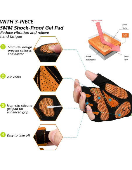 Guantes de Ciclismo MOREOK Unisex Naranja 5MM Gel Antideslizante