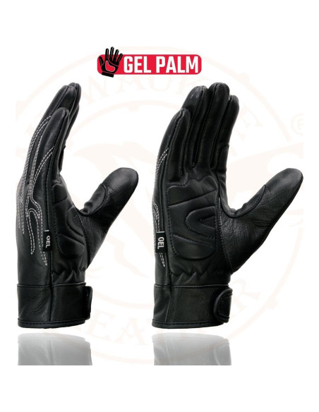 Guantes de Cuero Negro Milwaukee Leather SH820 con Palma de Gel