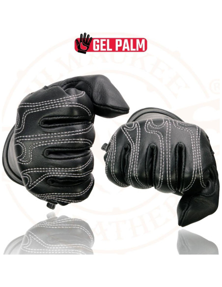 Guantes de Cuero Negro Milwaukee Leather SH820 con Palma de Gel