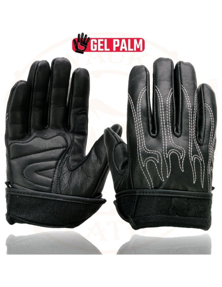 Guantes de Cuero Negro Milwaukee Leather SH820 con Palma de Gel