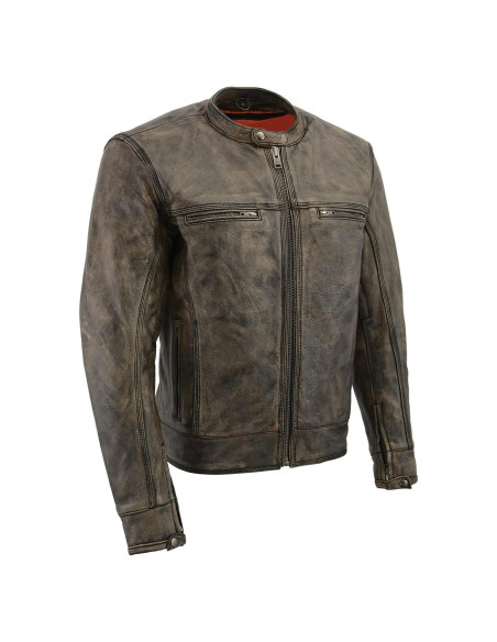 Chaqueta de motocicleta cuero marrón Milwaukee 3X grande