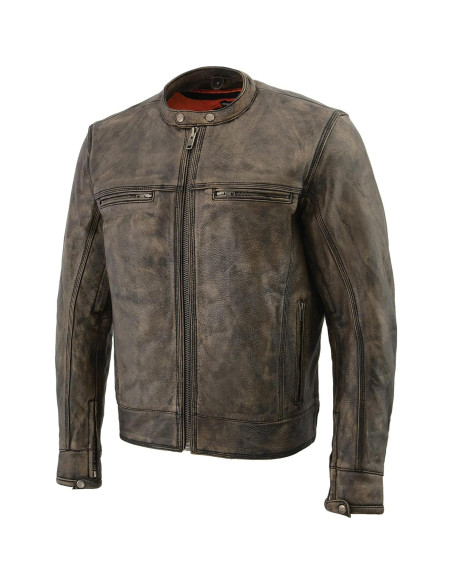 Chaqueta de motocicleta cuero marrón Milwaukee 3X grande