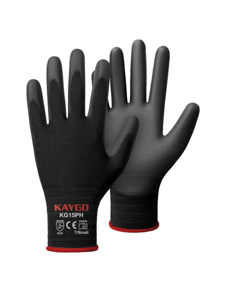 Guantes de Trabajo KAYGO KG15P 12 Pares PU Negro Pequeño