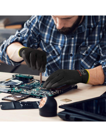 Guantes de Trabajo KAYGO KG15P 12 Pares PU Negro Pequeño