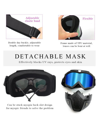 Gafas de Motocross DXNQ Azul Hielo Anti-UV Ajustables