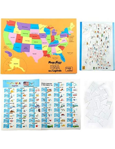 Imagimake Puzzle Mapa de EE. UU. y del Mundo con Banderas