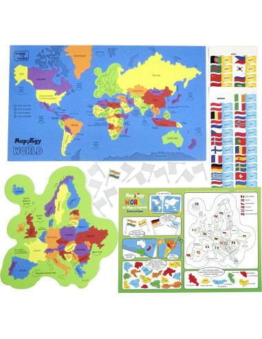 Imagimake Puzzle Mapa de EE. UU. y del Mundo con Banderas