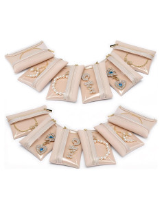 12 Bolsas de Joyería de Viaje XCRUI Terciopelo Beige 11.4x7.9cm