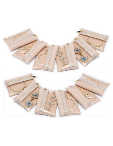 12 Bolsas de Joyería de Viaje XCRUI Terciopelo Beige 11.4x7.9cm