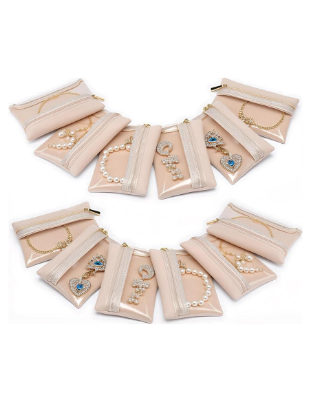 12 Bolsas de Joyería de Viaje XCRUI Terciopelo Beige 11.4x7.9cm